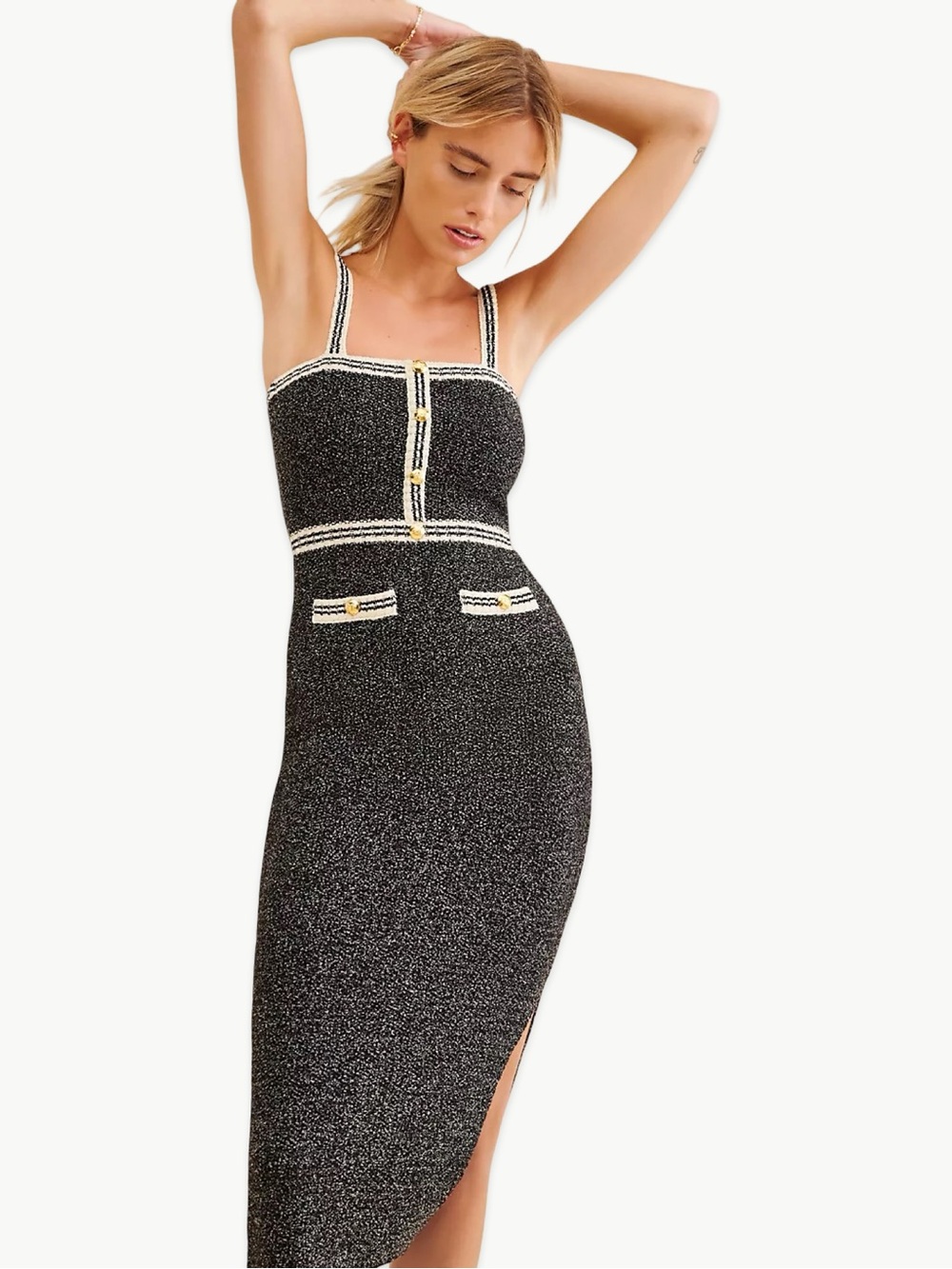 SAYLOR Angelika Midi Dress Size Small Black White Nautical Gold Button NWT